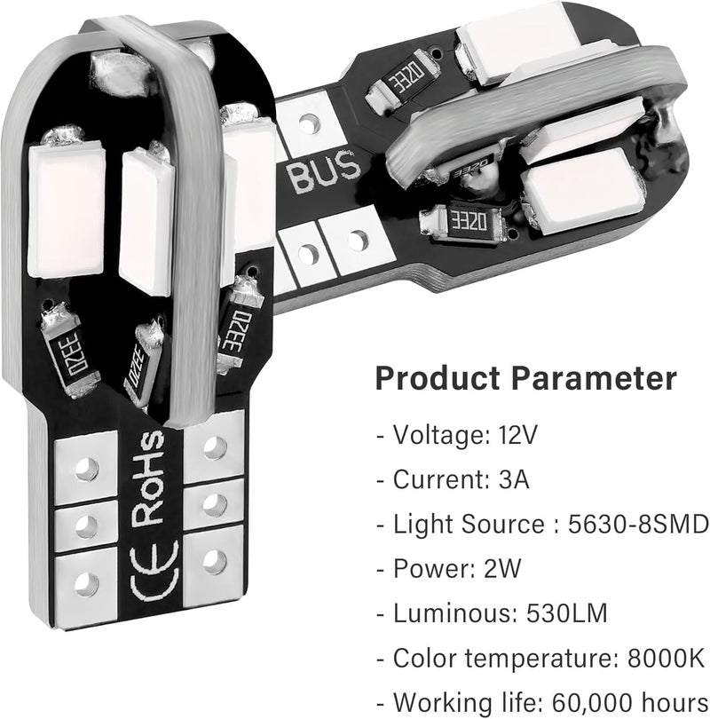 Stacool 10PCS T10 Interior Car Lights,12V Super Bright T10 LED Bulb for Map Lights,Reading Lights,License Plate Lights,Universal 5630 8SMD Car LED Lights Car Accessories (Ice Blue) - Image 5